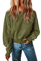 Double Take Round Neck Open Back Sweatshirt - Guy Christopher