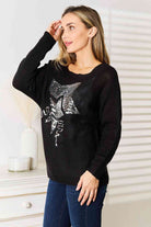 Double Take Sequin Graphic Dolman Sleeve Knit Top - Guy Christopher