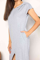 Double Take Short Sleeve Front Slit Hooded Dress - Guy Christopher