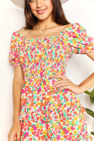 Double Take Smocked Sweetheart Neck Flounce Sleeve Mini Dress - Guy Christopher