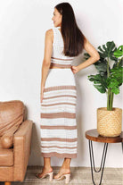 Double Take Striped Openwork Cropped Tank and Split Skirt Set - Guy Christopher