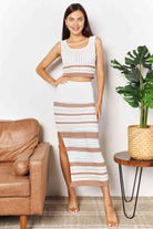 Double Take Striped Openwork Cropped Tank and Split Skirt Set - Guy Christopher