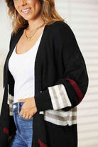 Double Take Striped Rib-Knit Drop Shoulder Open Front Cardigan - Guy Christopher