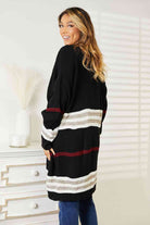 Double Take Striped Rib-Knit Drop Shoulder Open Front Cardigan - Guy Christopher