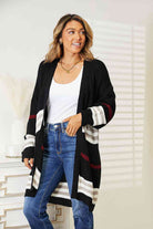 Double Take Striped Rib-Knit Drop Shoulder Open Front Cardigan - Guy Christopher