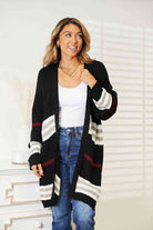 Double Take Striped Rib-Knit Drop Shoulder Open Front Cardigan - Guy Christopher