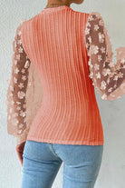 Double Take Textured Applique Long Sleeve Blouse - Guy Christopher