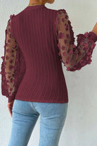 Double Take Textured Applique Long Sleeve Blouse - Guy Christopher