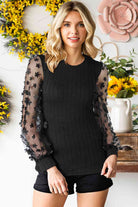 Double Take Textured Applique Long Sleeve Blouse - Guy Christopher