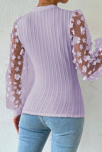 Double Take Textured Applique Long Sleeve Blouse - Guy Christopher