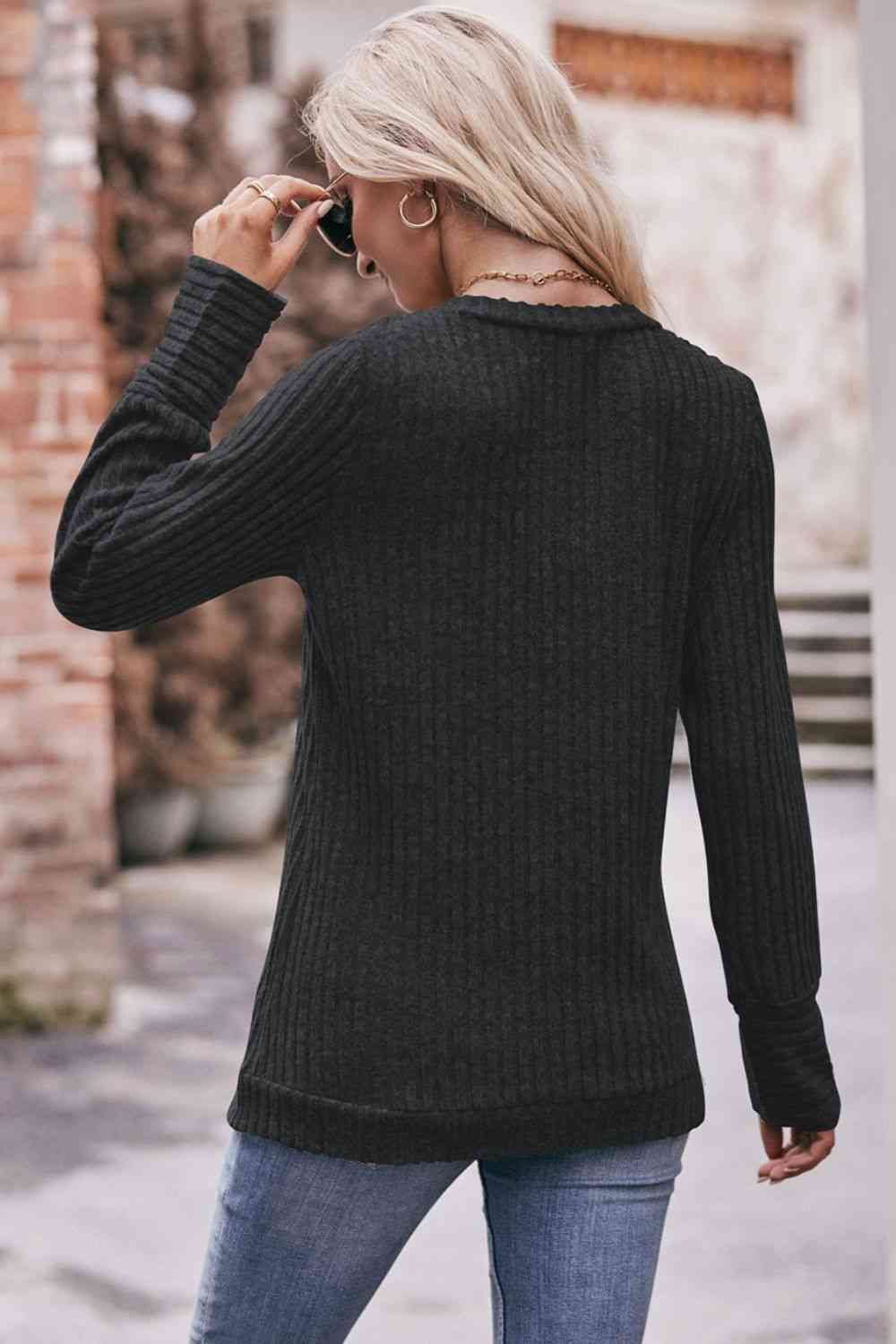 Double Take V-Neck Long Sleeve Ribbed Top - Guy Christopher