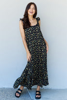 Doublju In The Garden Ruffle Floral Maxi Dress in Black Yellow Floral - Guy Christopher