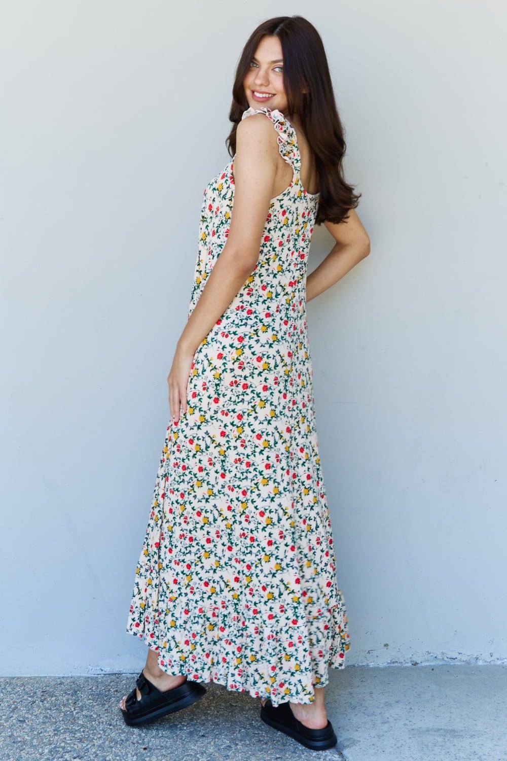 Doublju In The Garden Ruffle Floral Maxi Dress in Natural Rose - Guy Christopher