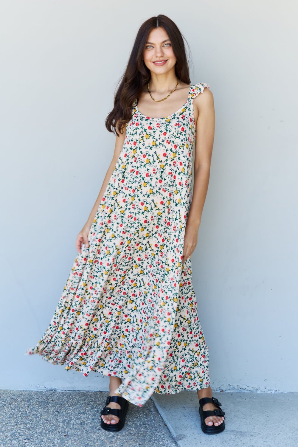 Doublju In The Garden Ruffle Floral Maxi Dress in Natural Rose - Guy Christopher