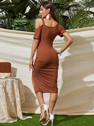 Drawstring Asymmetrical Neck Slit Dress - Guy Christopher