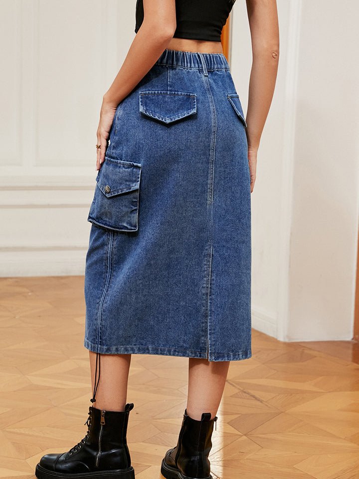 Drawstring Denim Skirt with Pockets - Guy Christopher