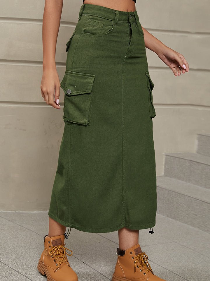 Drawstring Denim Skirt with Pockets - Guy Christopher