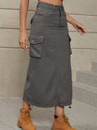 Drawstring Denim Skirt with Pockets - Guy Christopher