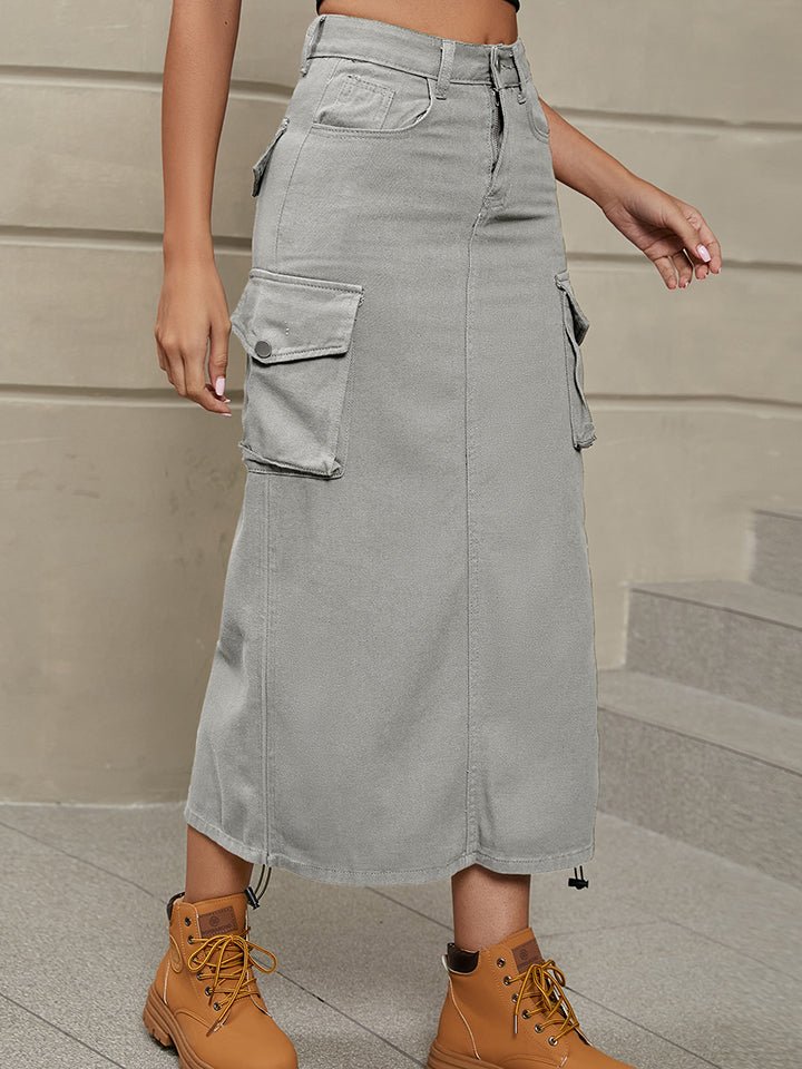 Drawstring Denim Skirt with Pockets - Guy Christopher