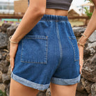 Drawstring High Waist Denim Shorts with Pockets - Guy Christopher