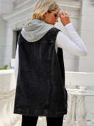 Drawstring Hooded Sleeveless Denim Top with Pockets - Guy Christopher