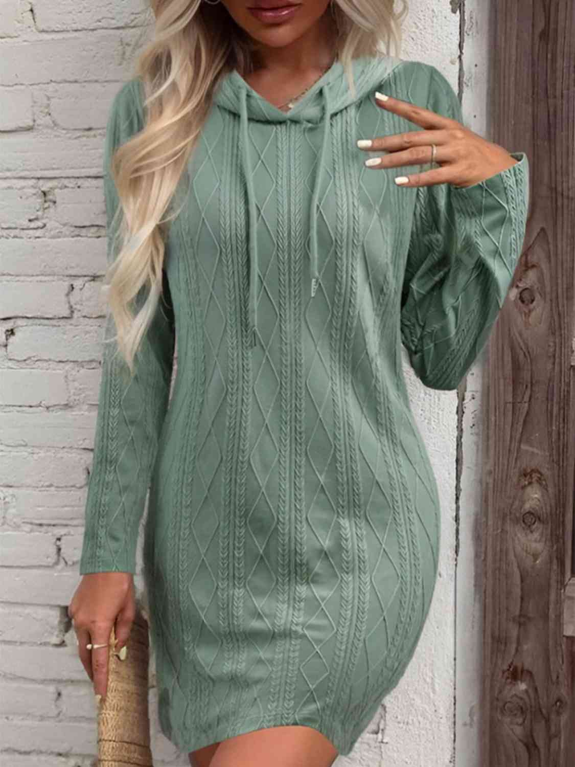 Drawstring Hooded Sweater Dress - Guy Christopher