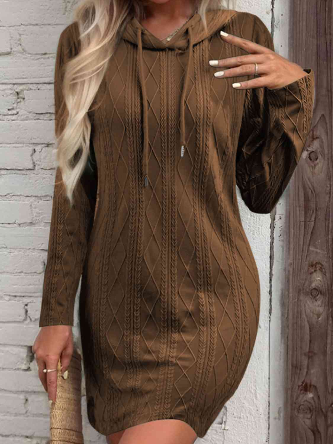 Drawstring Hooded Sweater Dress - Guy Christopher