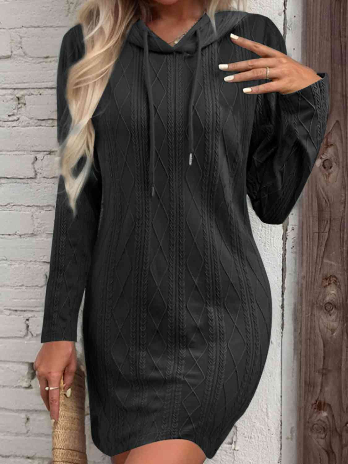 Drawstring Hooded Sweater Dress - Guy Christopher