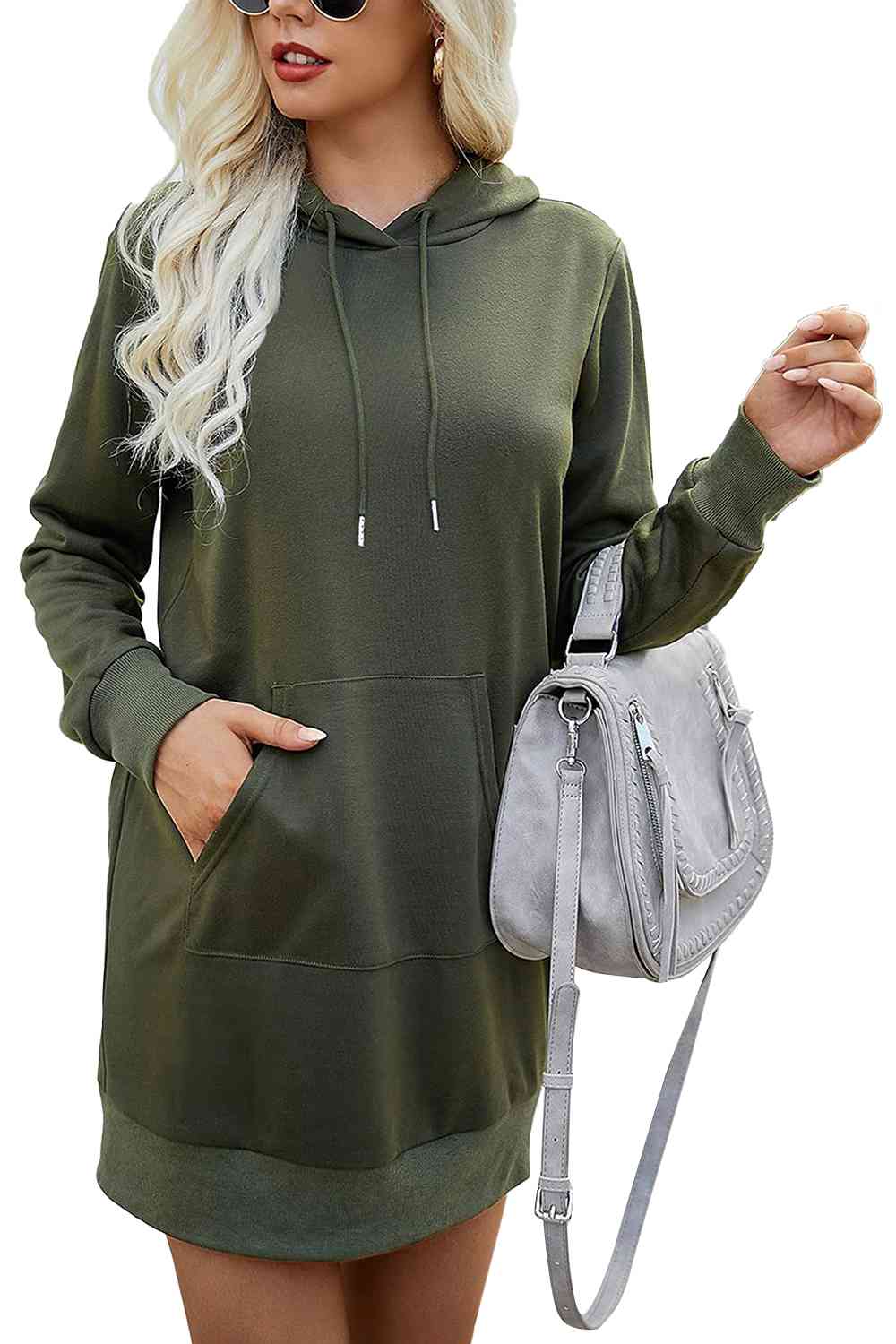 Drawstring Long Sleeve Hooded Mini Dress - Guy Christopher