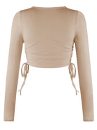 Drawstring Round Neck Long Sleeve Top - Guy Christopher