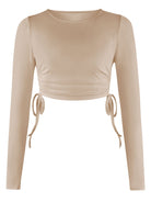 Drawstring Round Neck Long Sleeve Top - Guy Christopher