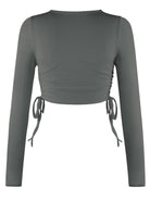 Drawstring Round Neck Long Sleeve Top - Guy Christopher