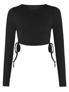 Drawstring Round Neck Long Sleeve Top - Guy Christopher