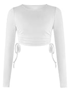 Drawstring Round Neck Long Sleeve Top - Guy Christopher