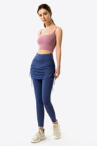 Drawstring Ruched Faux Layered Yoga Leggings - Guy Christopher