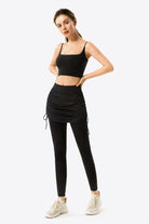 Drawstring Ruched Faux Layered Yoga Leggings - Guy Christopher