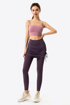 Drawstring Ruched Faux Layered Yoga Leggings - Guy Christopher