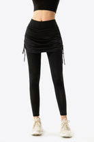 Drawstring Ruched Faux Layered Yoga Leggings - Guy Christopher