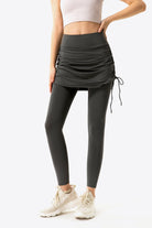 Drawstring Ruched Faux Layered Yoga Leggings - Guy Christopher