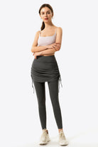 Drawstring Ruched Faux Layered Yoga Leggings - Guy Christopher