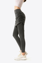 Drawstring Ruched Faux Layered Yoga Leggings - Guy Christopher