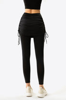 Drawstring Ruched Faux Layered Yoga Leggings - Guy Christopher