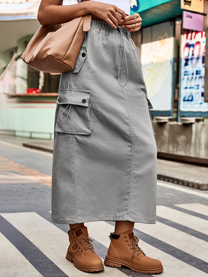 Drawstring Waist Slit Denim Skirt - Guy Christopher