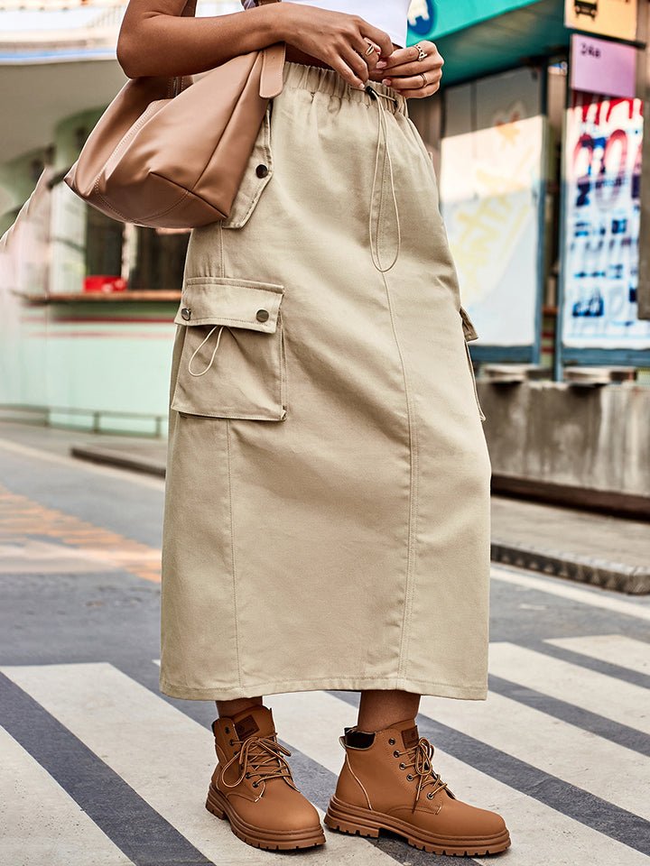 Drawstring Waist Slit Denim Skirt - Guy Christopher