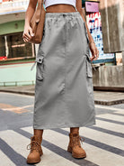 Drawstring Waist Slit Denim Skirt - Guy Christopher