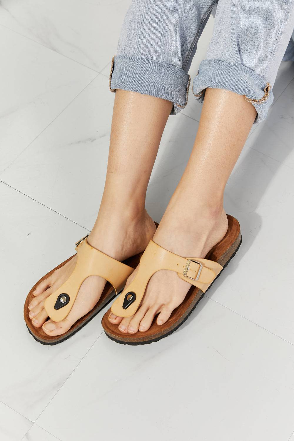 Drift Away T-Strap Flip-Flop in Sand - Sail Away on a Journey of Romance and Style - Elevate Your Look with European Sophistication - Guy Christopher