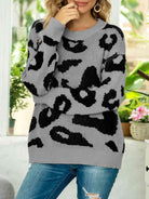 Drop Shoulder Leopard Pullover Sweater - Guy Christopher