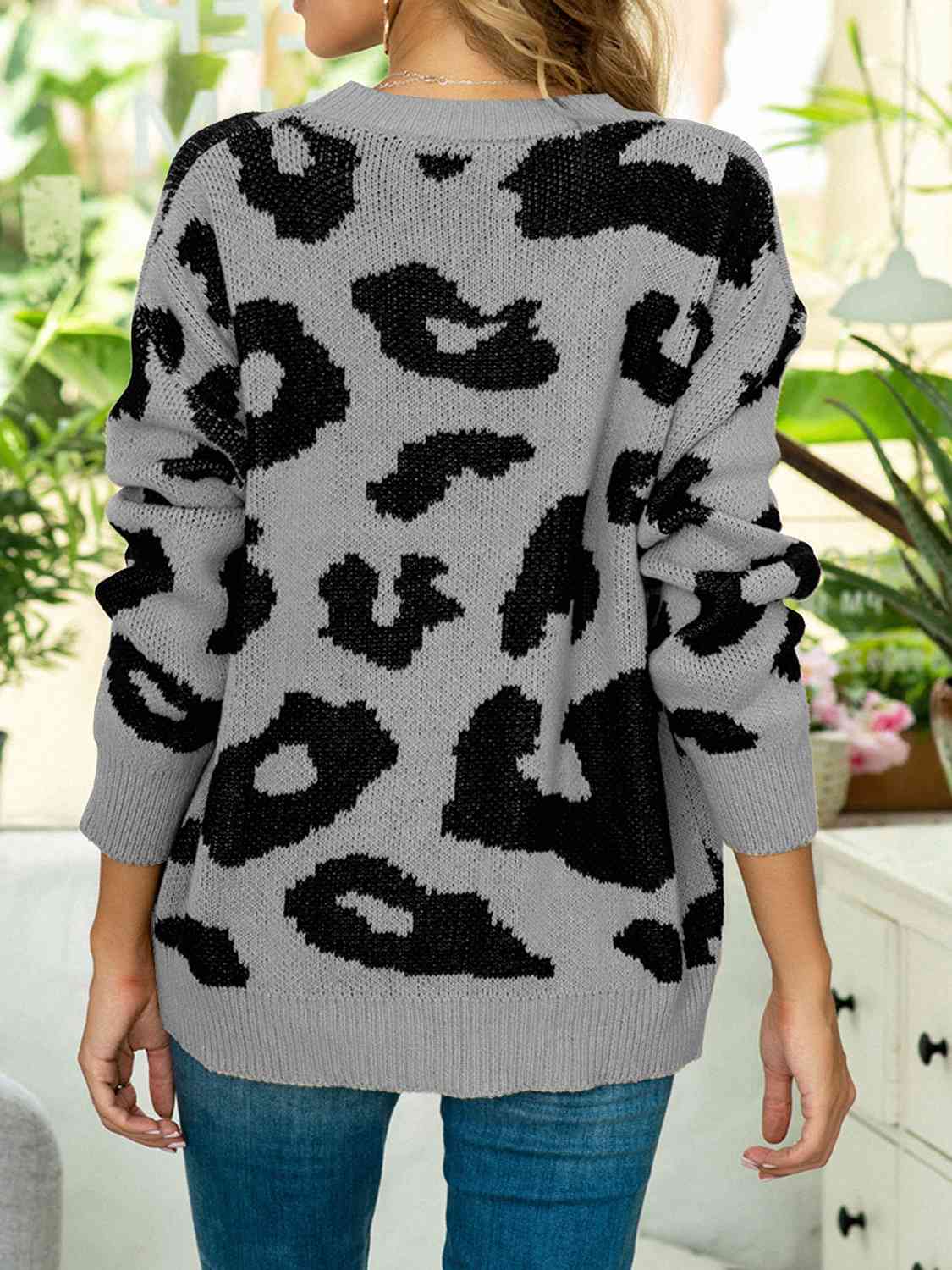 Drop Shoulder Leopard Pullover Sweater - Guy Christopher