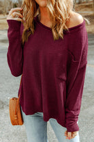 Dropped Shoulder Boat Neck Sweater Pullover with Pocket - Guy Christopher