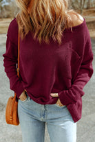 Dropped Shoulder Boat Neck Sweater Pullover with Pocket - Guy Christopher
